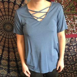 Flowy Blue Cut Out Neckline Top